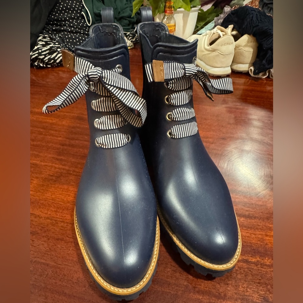 Bernardo Navy Ankle Boots with Striped Laces
